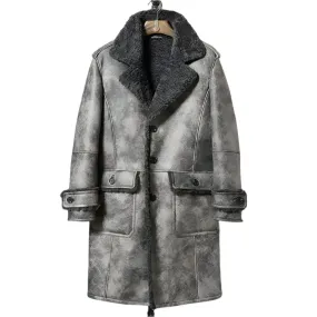 Elegant Gray B3 Shearling Jacket Long Sheepskin Coat Warm & Stylish