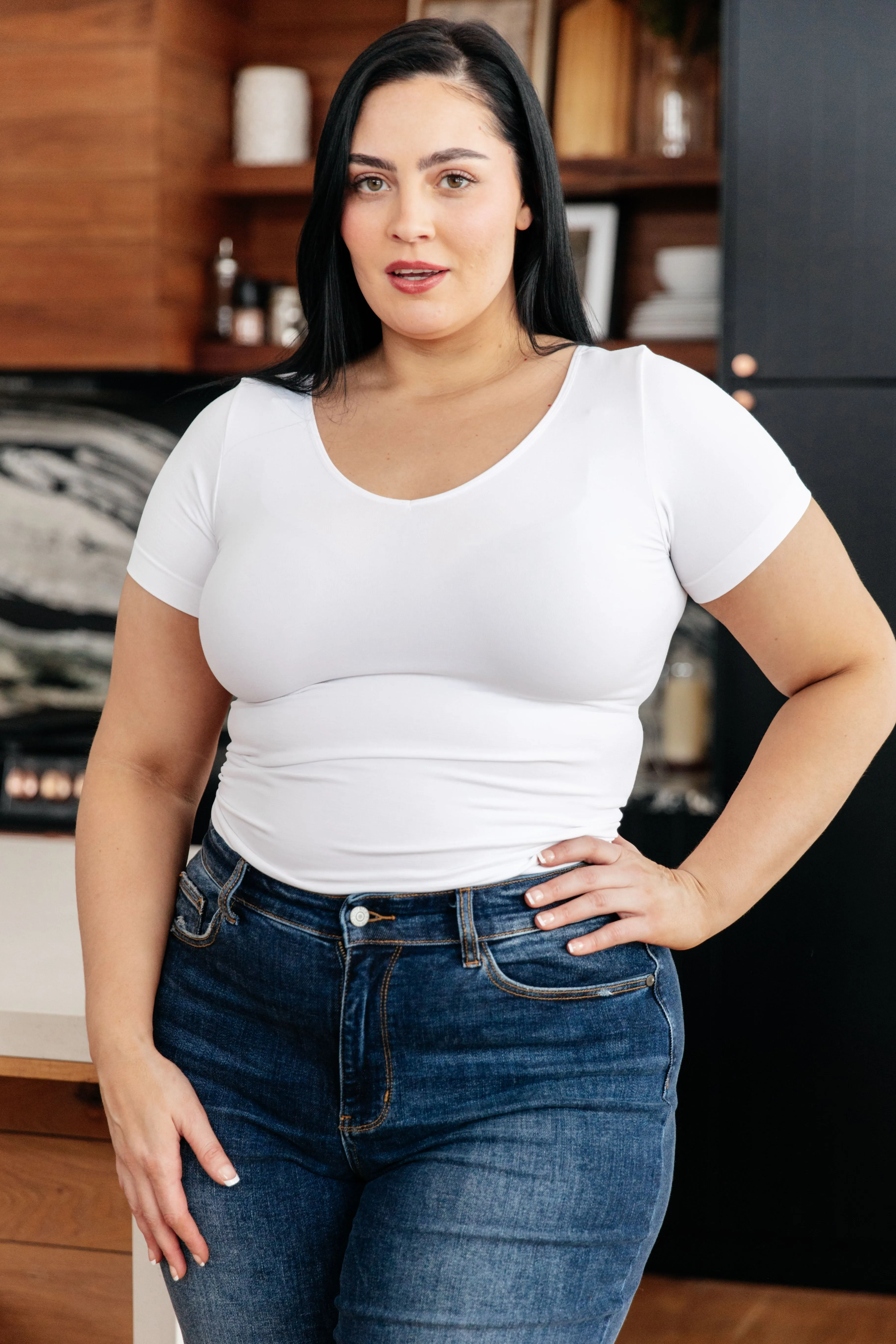 Everyday Scoop Neck Short Sleeve Top in White - 8/31/2023