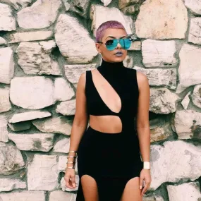 FashionSierra - New Women Summer Bandage Hollow Out Dress High Waist Solid Black Ladies Split Party Dress Club Wear