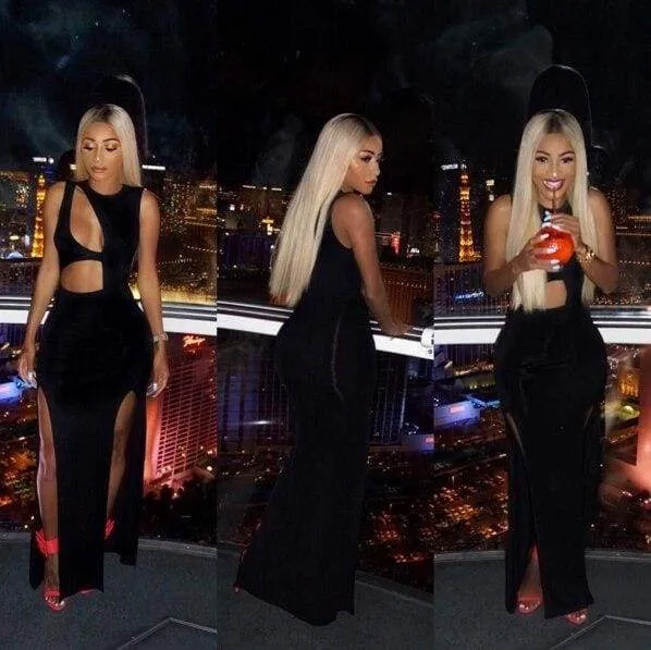 FashionSierra - New Women Summer Bandage Hollow Out Dress High Waist Solid Black Ladies Split Party Dress Club Wear