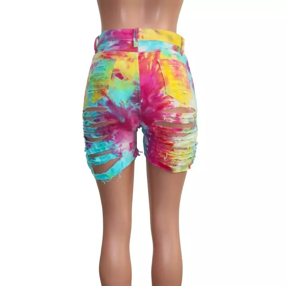 “Feisty” Distressed cutout tie dye shorts