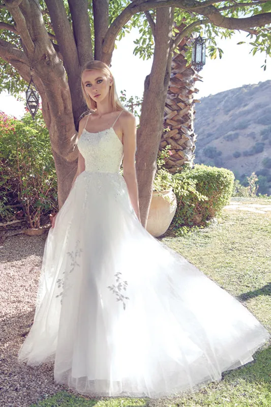 Floral applique tulle prom ball gown