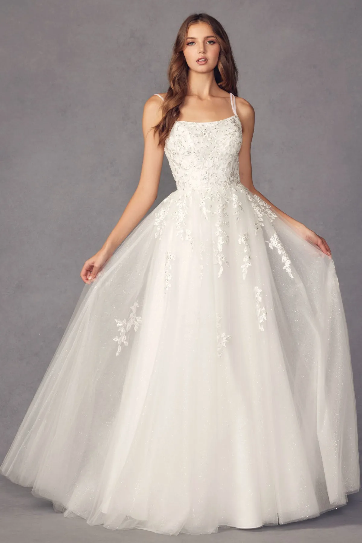 Floral applique tulle prom ball gown