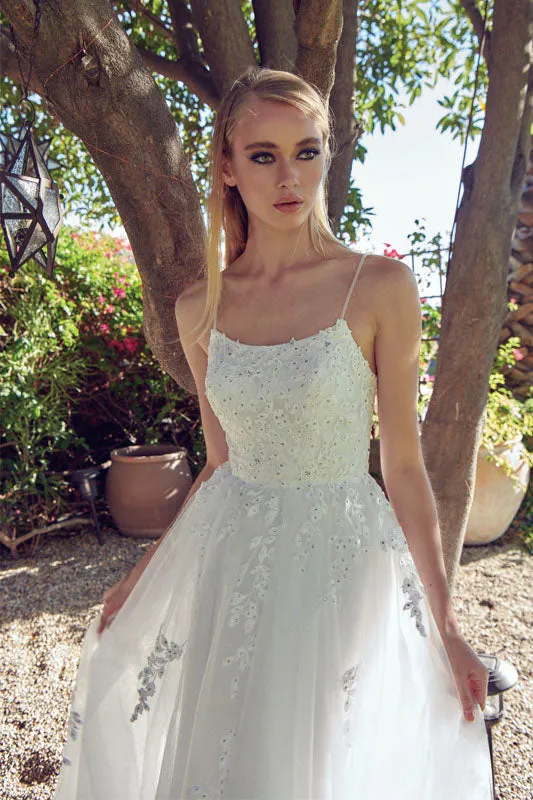 Floral applique tulle prom ball gown