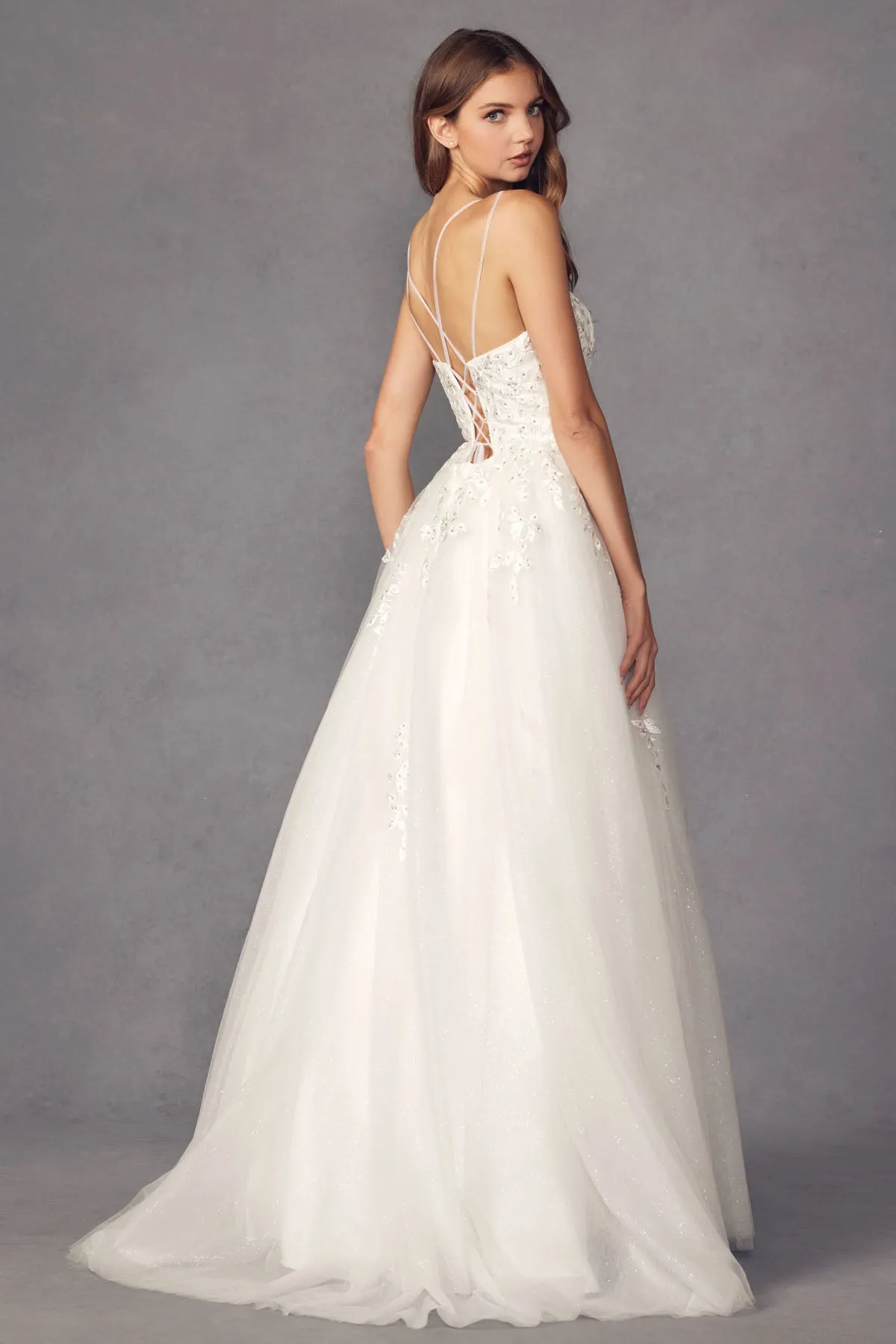 Floral applique tulle prom ball gown