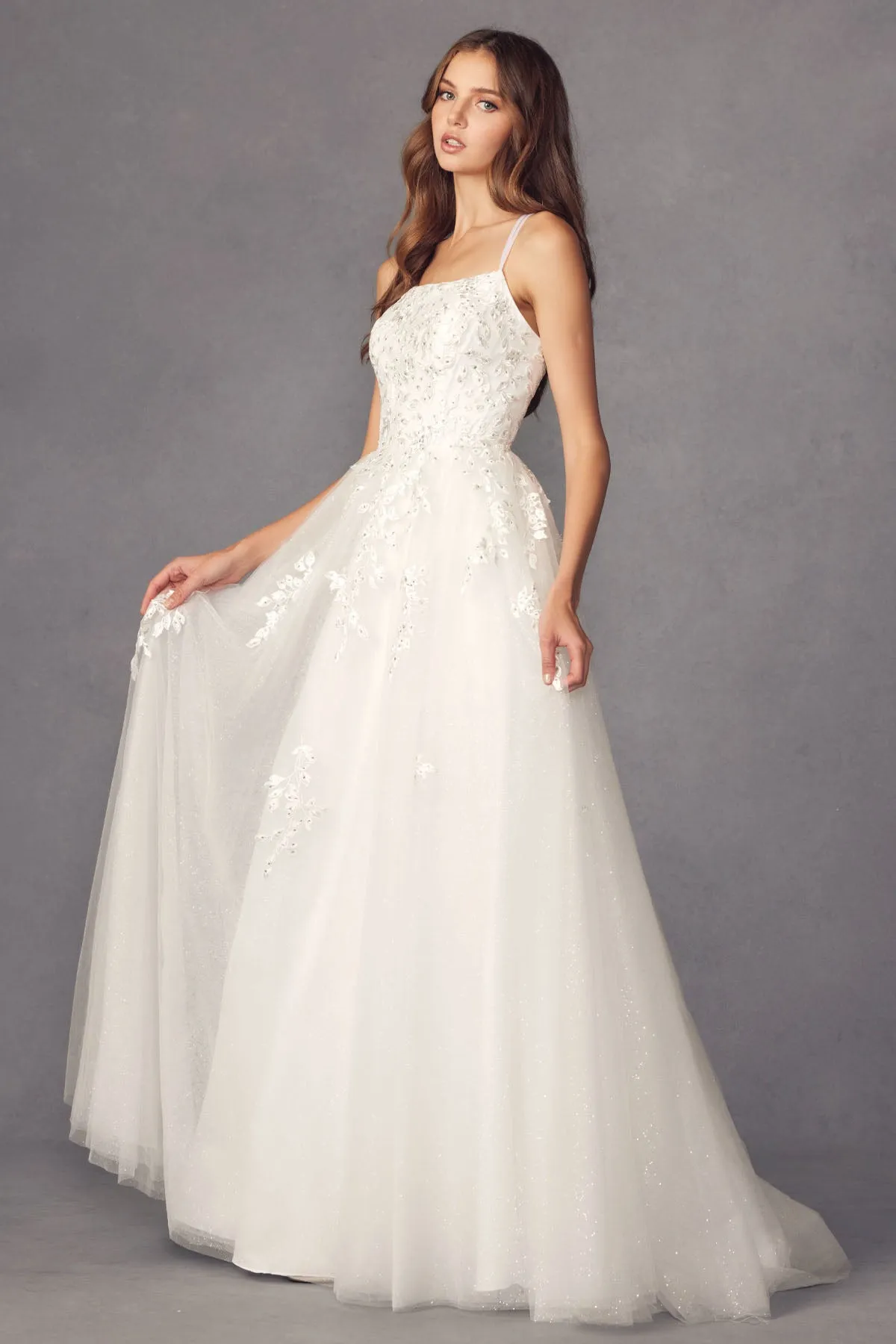 Floral applique tulle prom ball gown