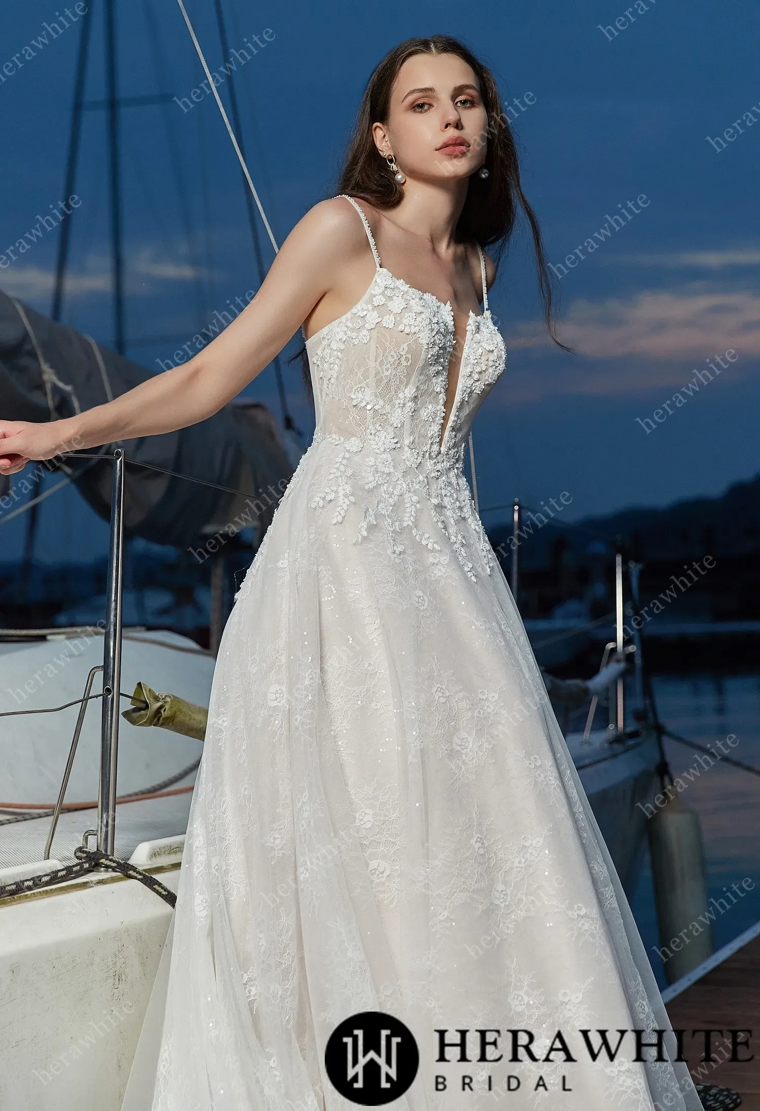 Floral Appliques V-Neck Grace Wedding Dress with Corset Back