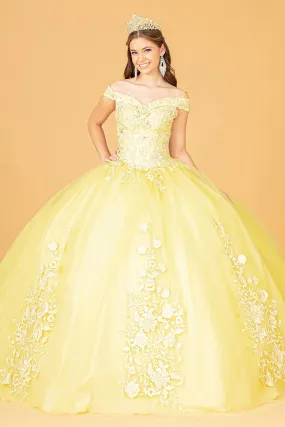 Floral Embroidery and Jewel Embellished V-Neck Mesh Ball Gown GLGL2802