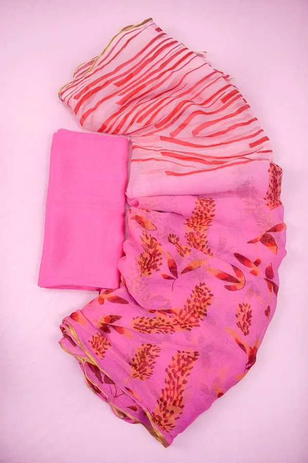 Floral Print Pink Color Chiffon Saree