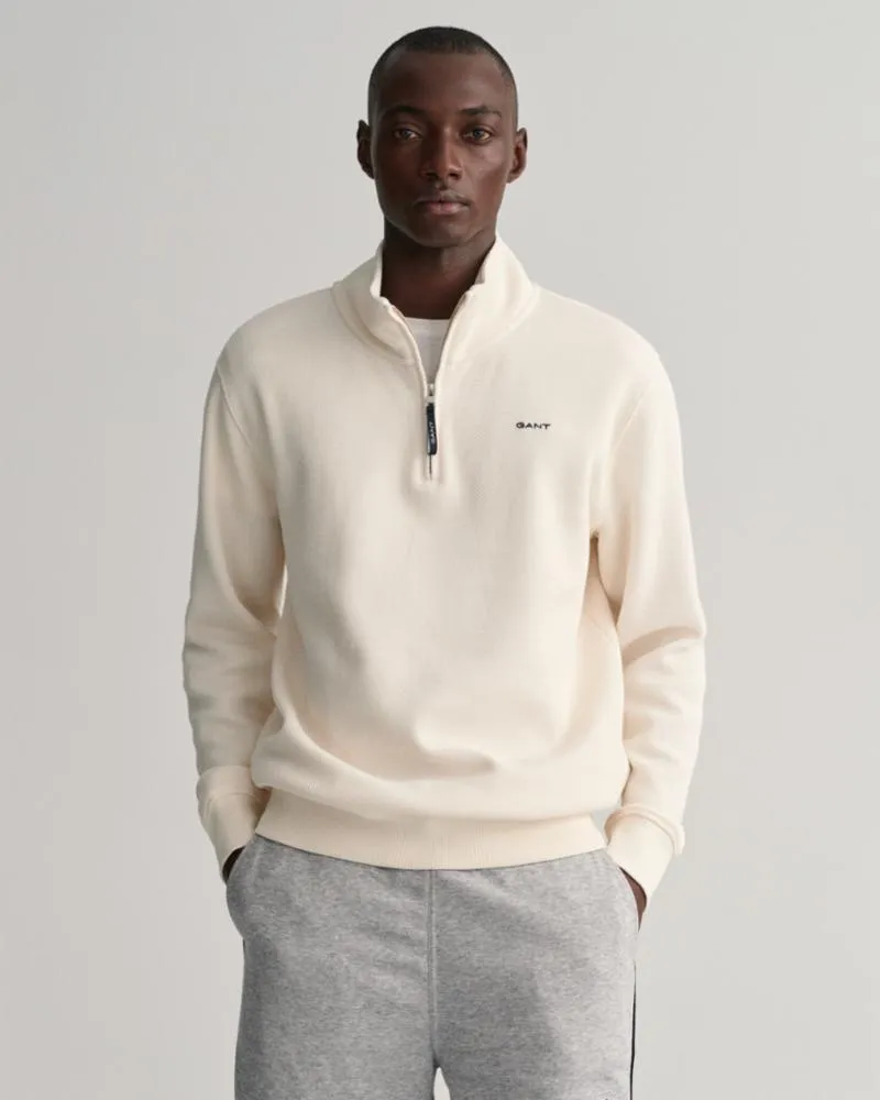 Gant Apparel Mens WAFFLE TEXTURE HALF ZIP 130/CREAM