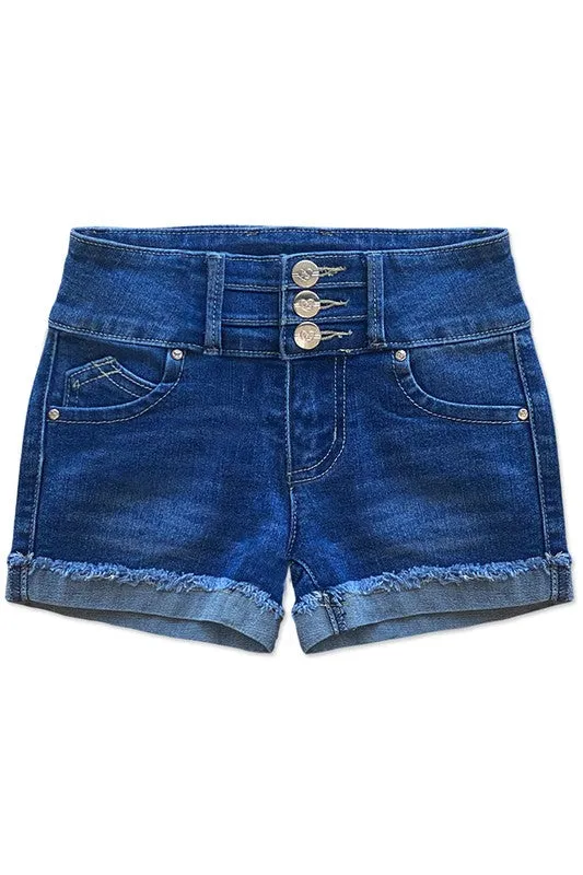 Girl's Premium Shorts w/ 3 Buttons &  Roll-Up Fray