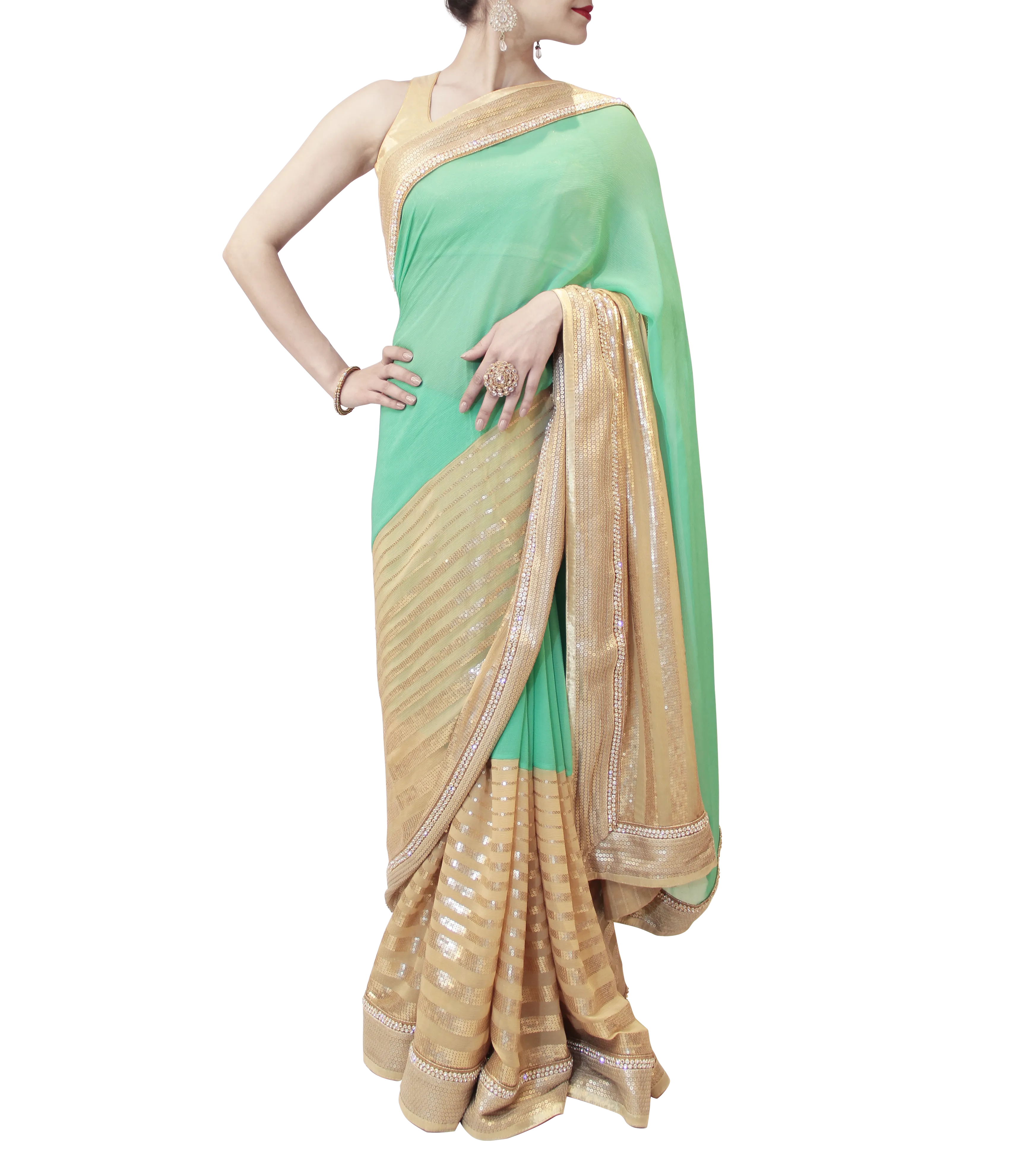 GOLD AND SEA GREEN SAREE