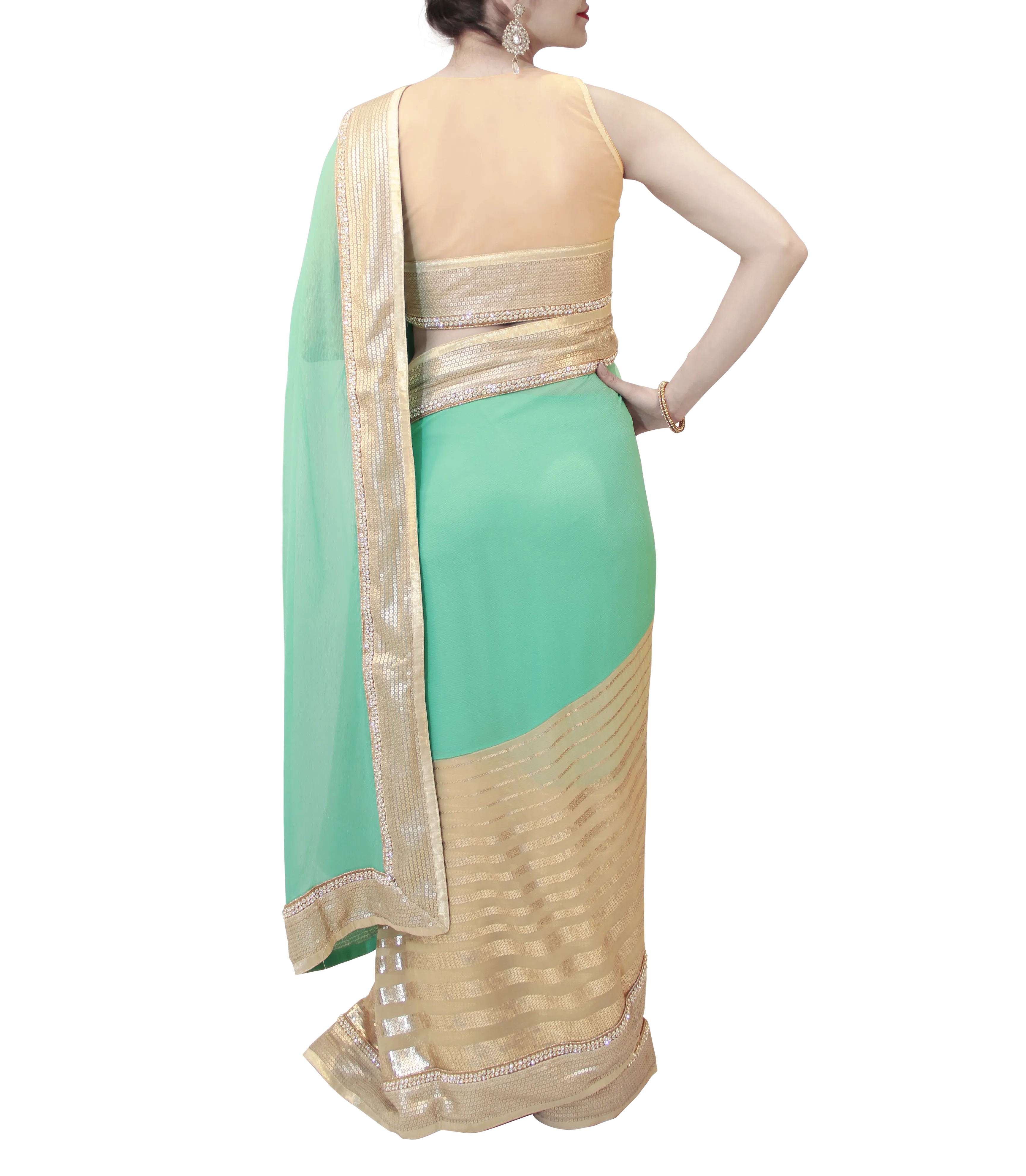 GOLD AND SEA GREEN SAREE