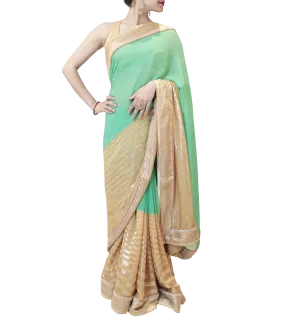 GOLD AND SEA GREEN SAREE