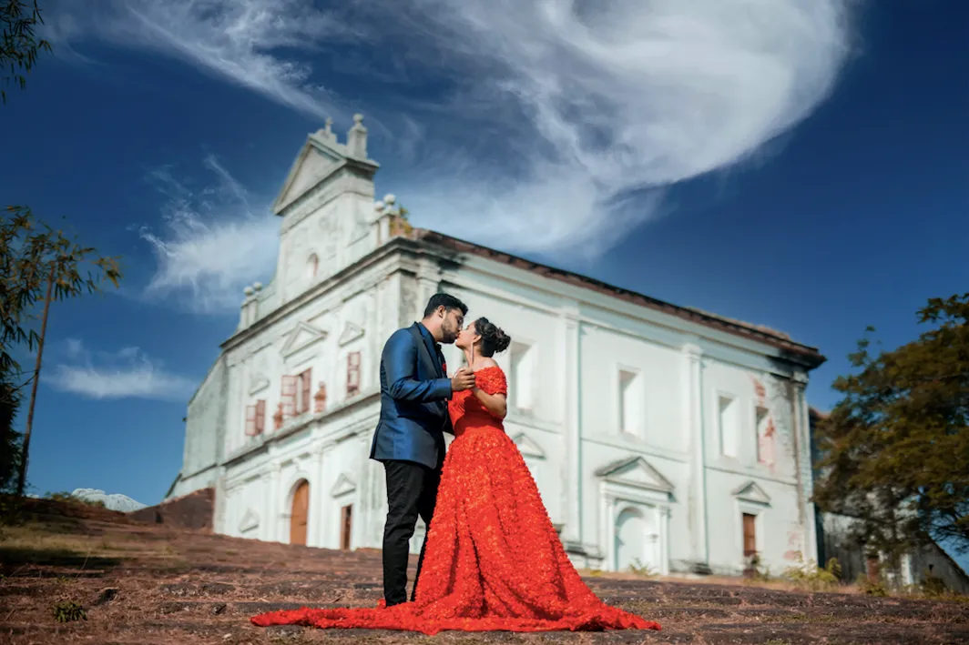 Grand Red Floral Pre Wedding Gown