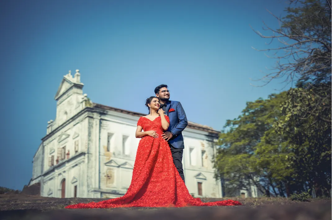 Grand Red Floral Pre Wedding Gown