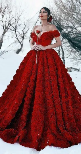 Grand Red Floral Pre Wedding Gown
