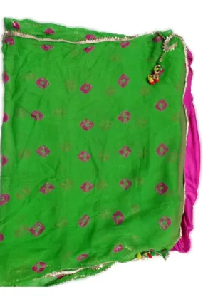 Green Pink Bandhani Saree