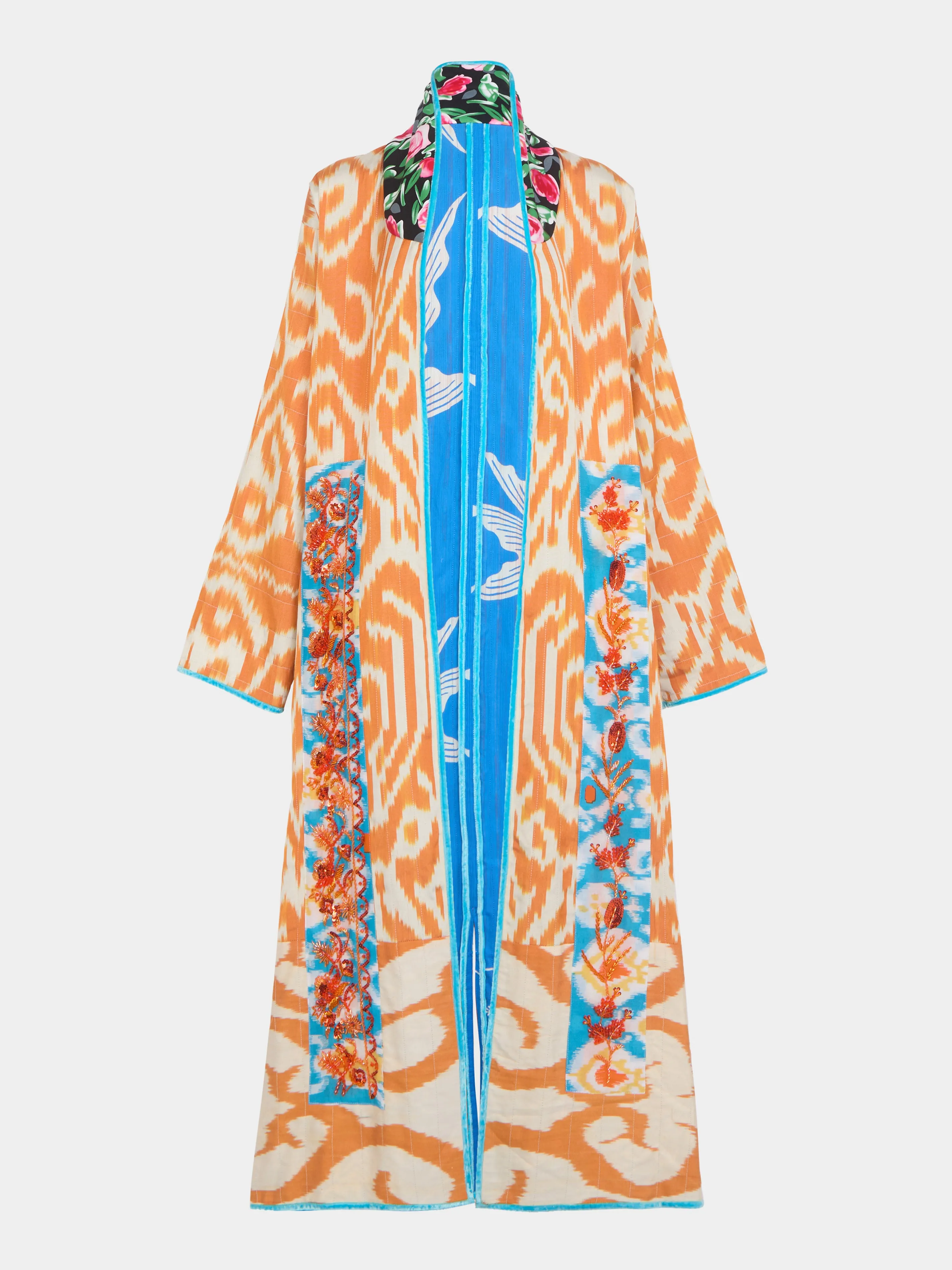 Hand-Loomed Katazome Cotton Reversible Robe | One Size