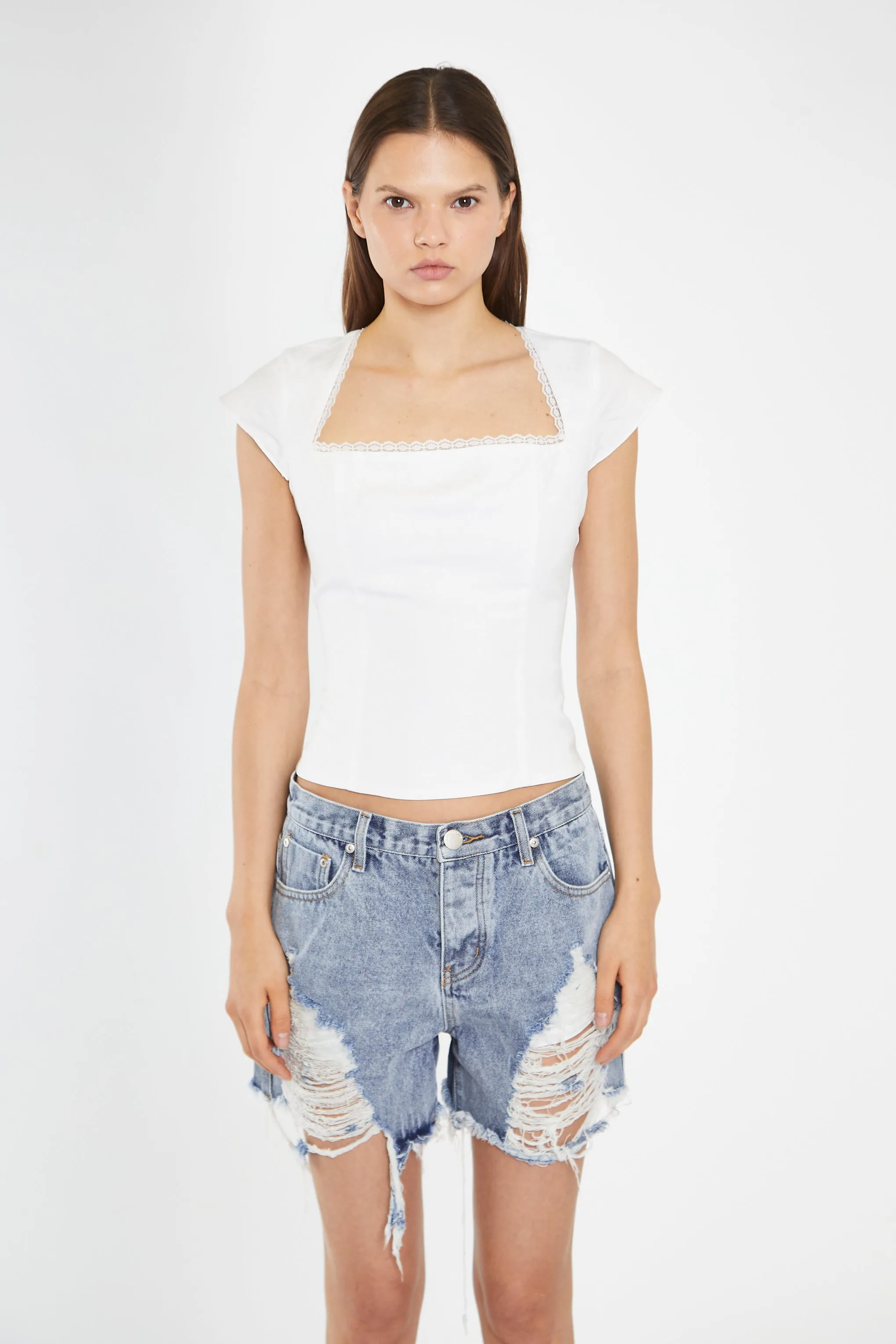 Heavy Vintage-Wash Distressed Denim Shorts