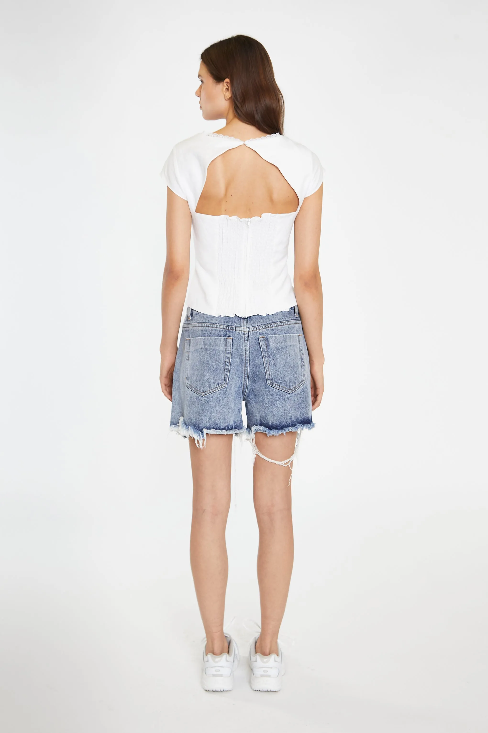 Heavy Vintage-Wash Distressed Denim Shorts