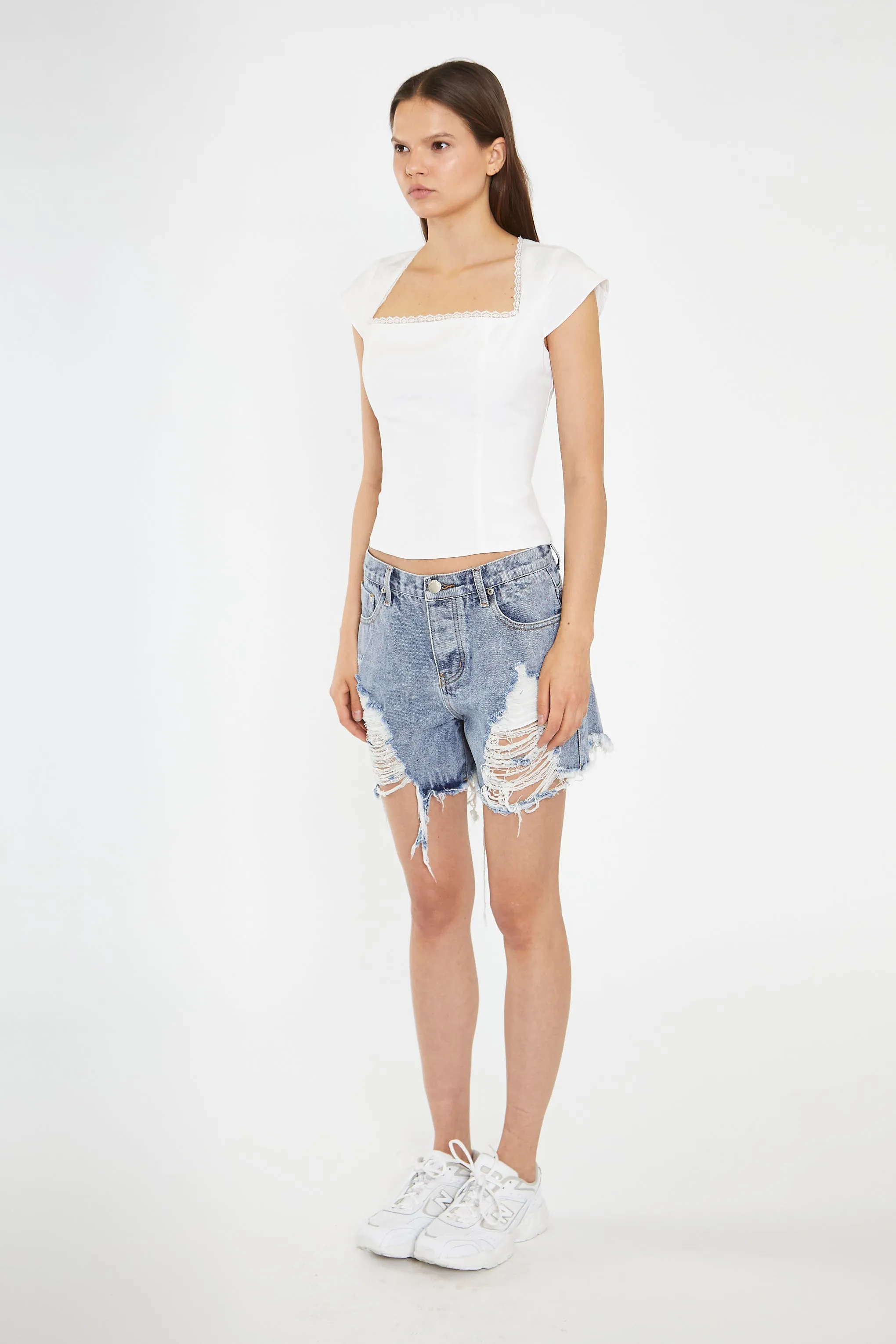 Heavy Vintage-Wash Distressed Denim Shorts