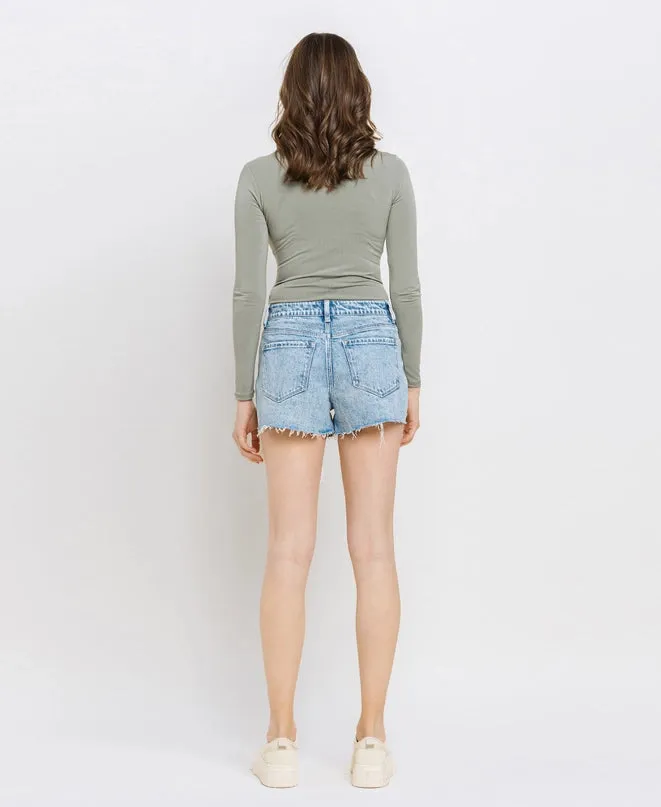 High Rise Raw Distressed Hem Shorts