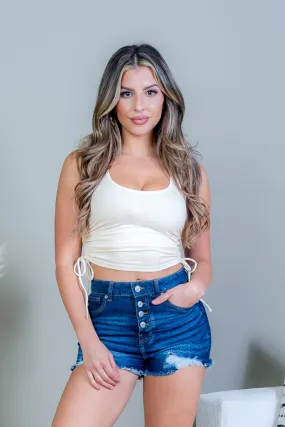 High Waist Distressed Denim Mini Shorts
