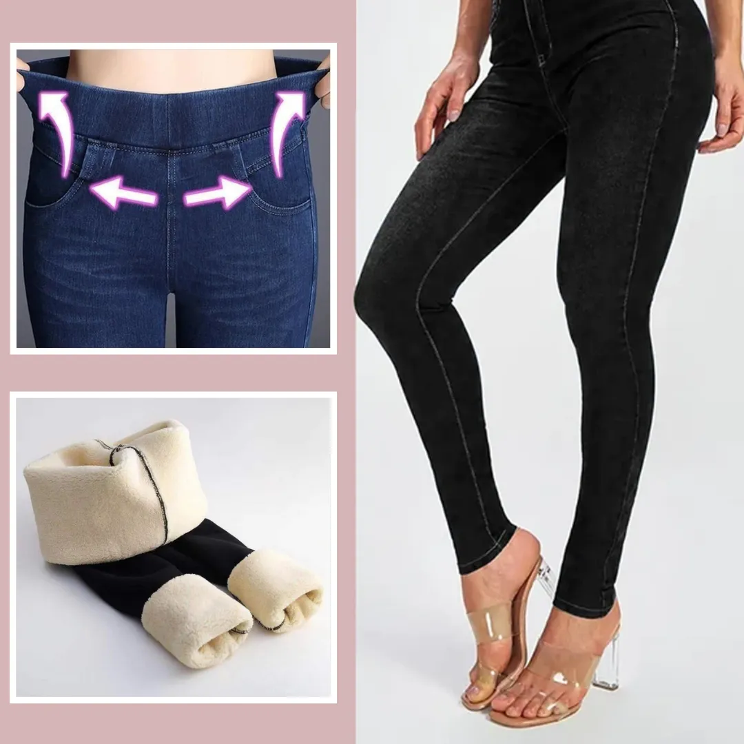 High Waist Stretchy Fleece Lined Denim Jeans Leggings