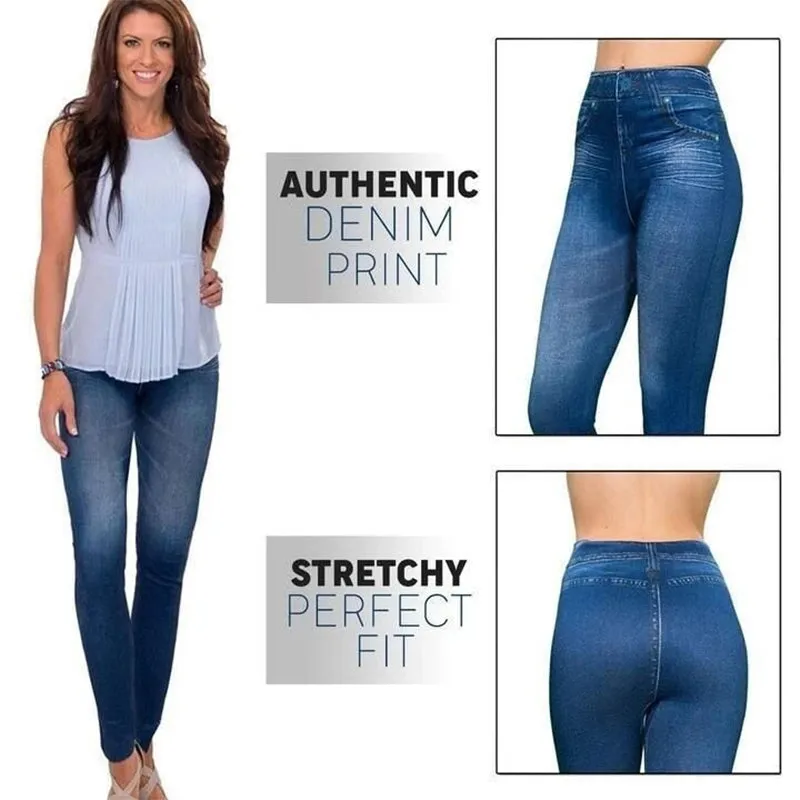 High Waist Stretchy Fleece Lined Denim Jeans Leggings