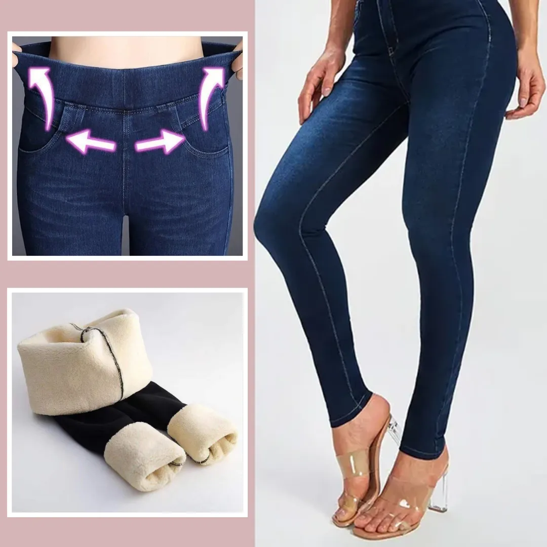 High Waist Stretchy Fleece Lined Denim Jeans Leggings