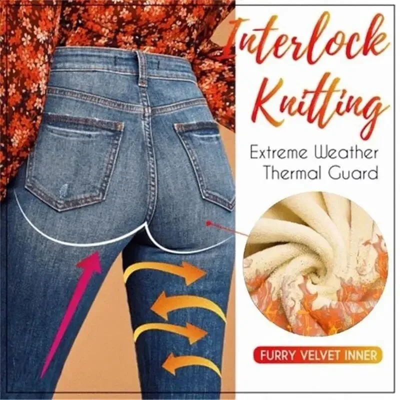 High Waist Stretchy Fleece Lined Denim Jeans Leggings