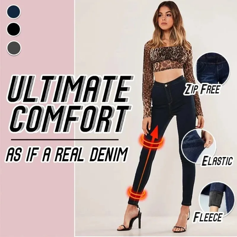 High Waist Stretchy Fleece Lined Denim Jeans Leggings