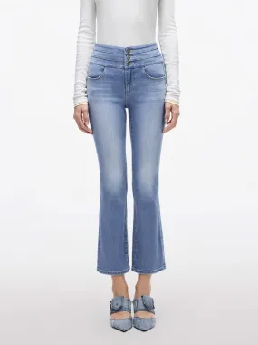 High Waisted Flared Jeans-BLUE ATTACK