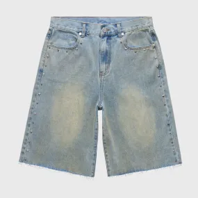 Homme   Femme "Studded" Denim Shorts - Blue Stone Wash