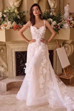 INTRICATE FLORAL APPLIQUE A-LINE TULLE WEDDING DRESS CDWL045