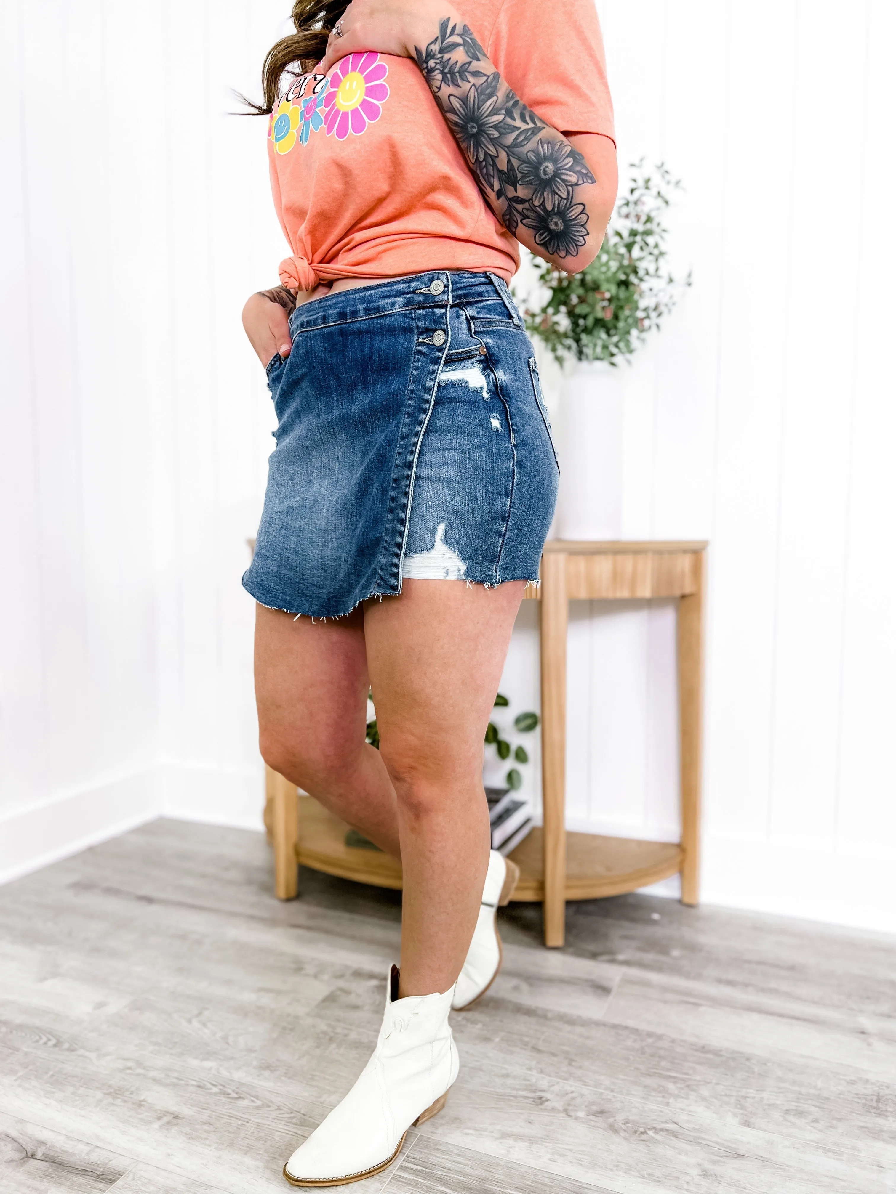Judy Blue Skortching Hot Medium Wash Destroyed Skort
