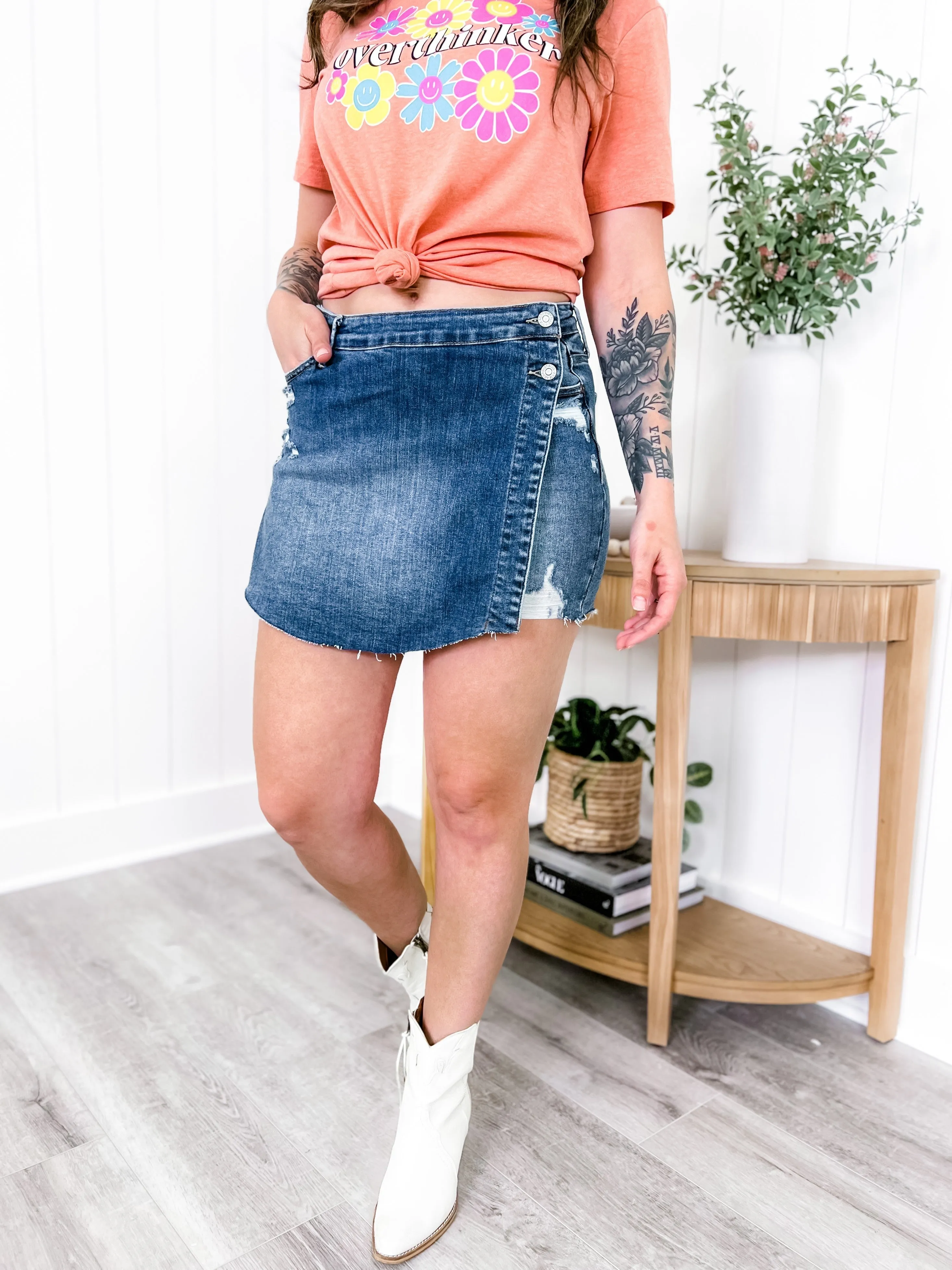 Judy Blue Skortching Hot Medium Wash Destroyed Skort