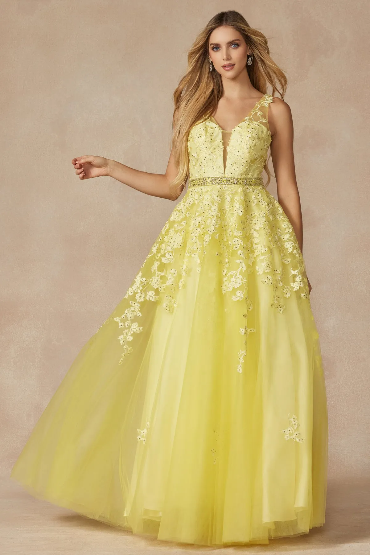 JULIET 224 Floral Appliques Ball Gown