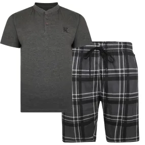 Kam (KBS881) Kbs Grandad Tee With Check Shorts Lounge Set in 2XL-8XL