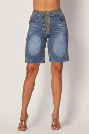 Kayla Plaid Denim Mix Bermuda Jeans Shorts