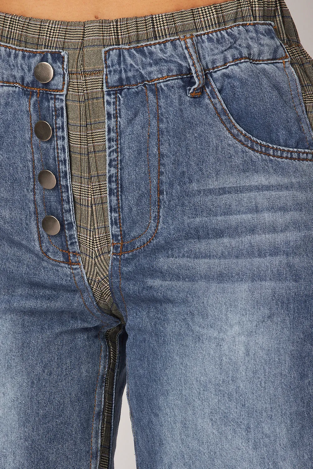 Kayla Plaid Denim Mix Bermuda Jeans Shorts