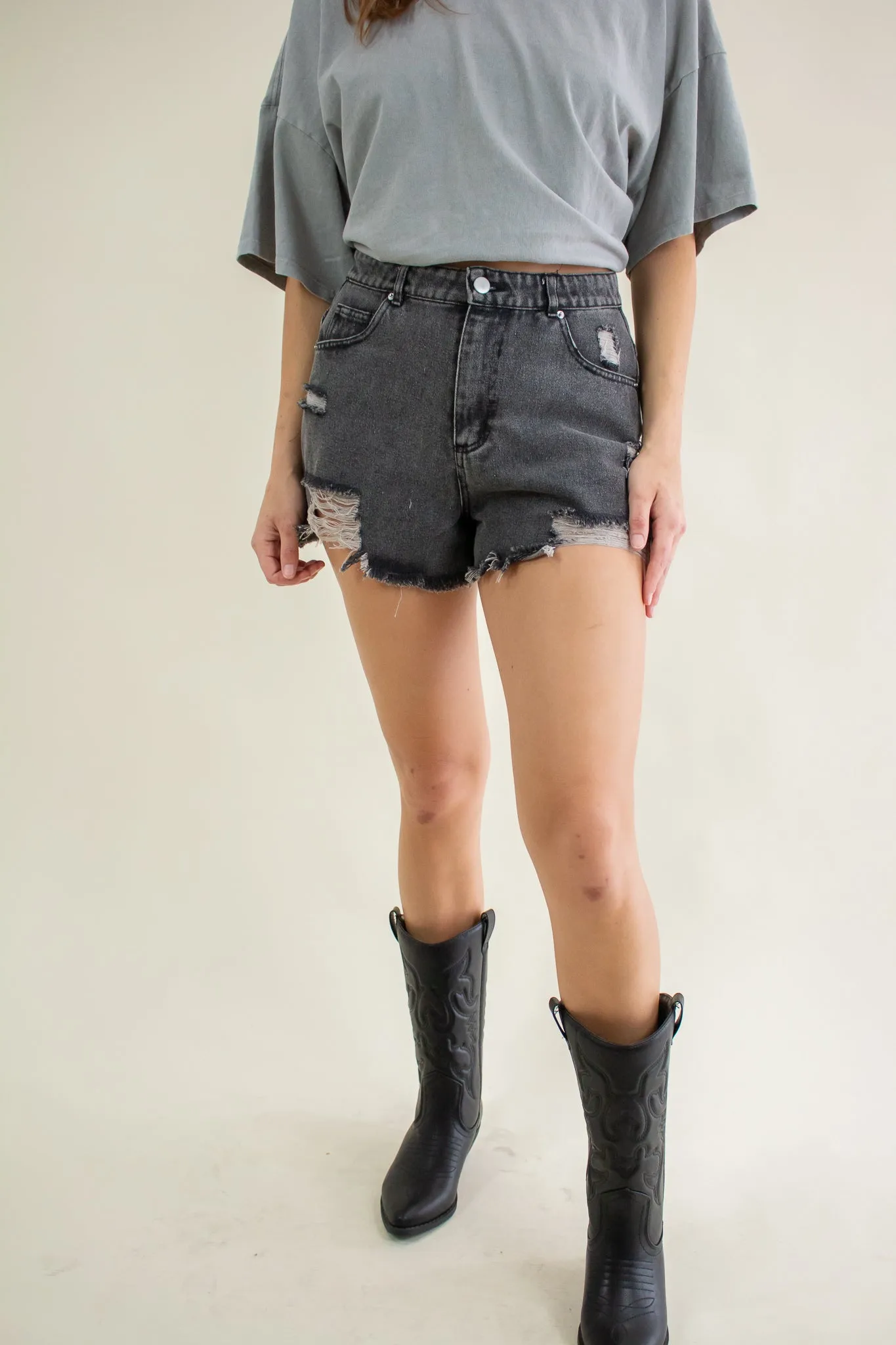 Kita Distressed Denim Shorts Black