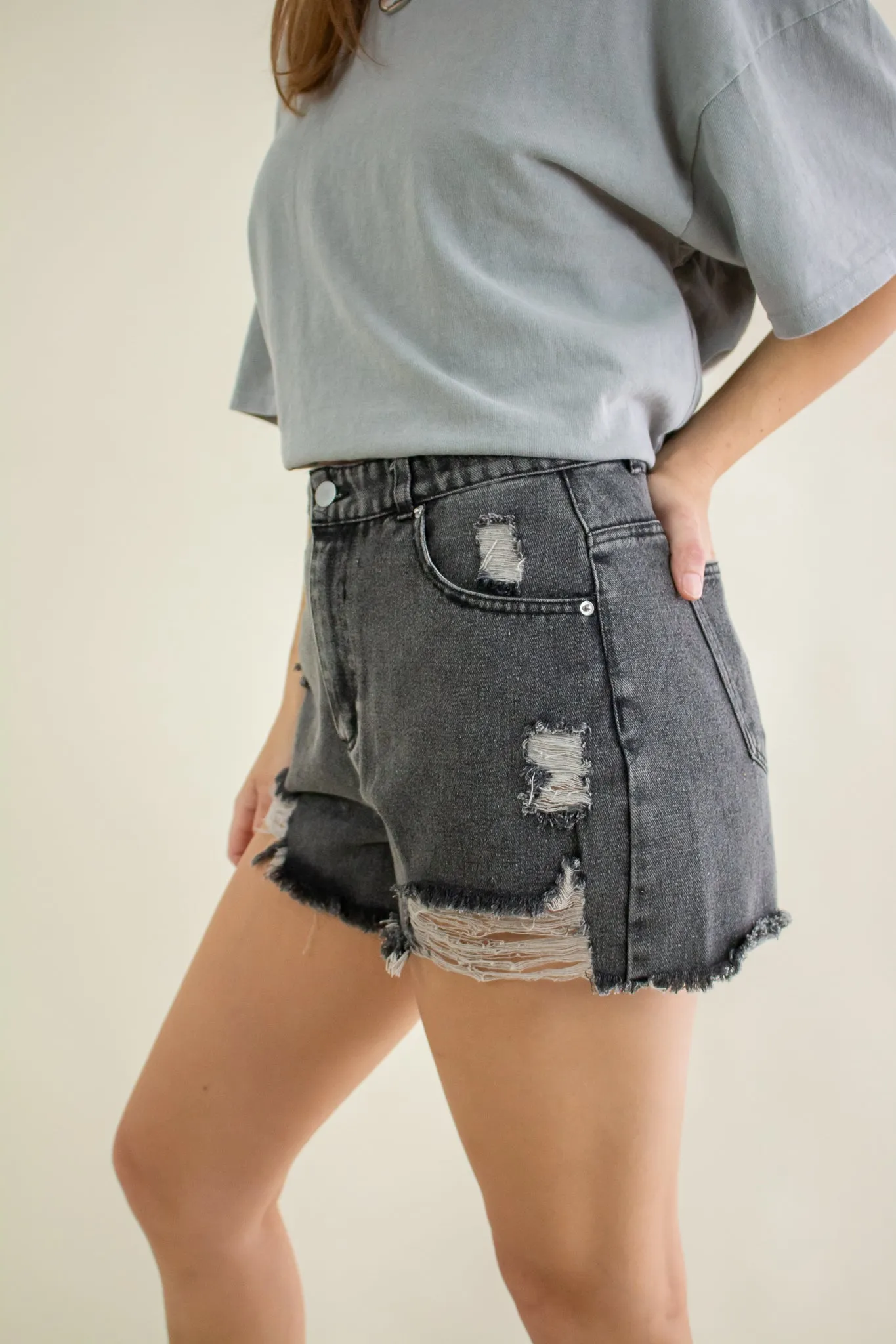 Kita Distressed Denim Shorts Black