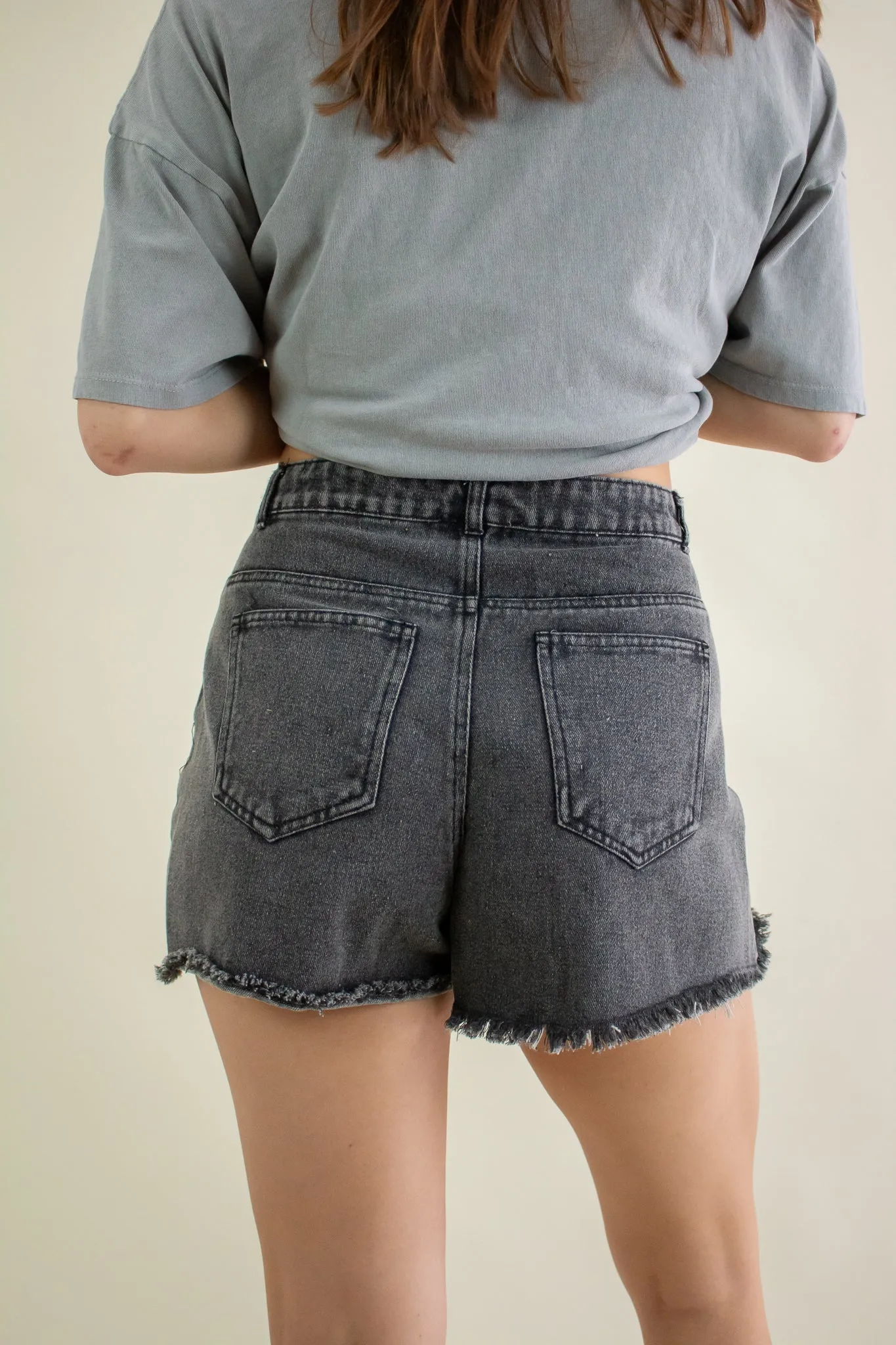 Kita Distressed Denim Shorts Black