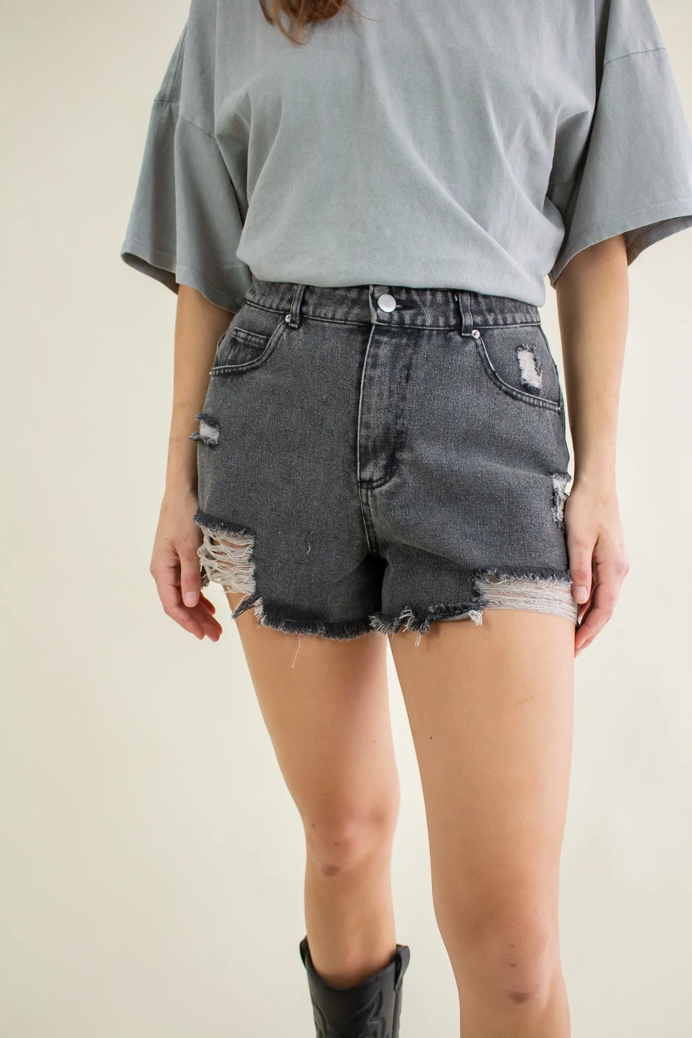 Kita Distressed Denim Shorts Black