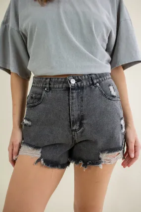 Kita Distressed Denim Shorts Black