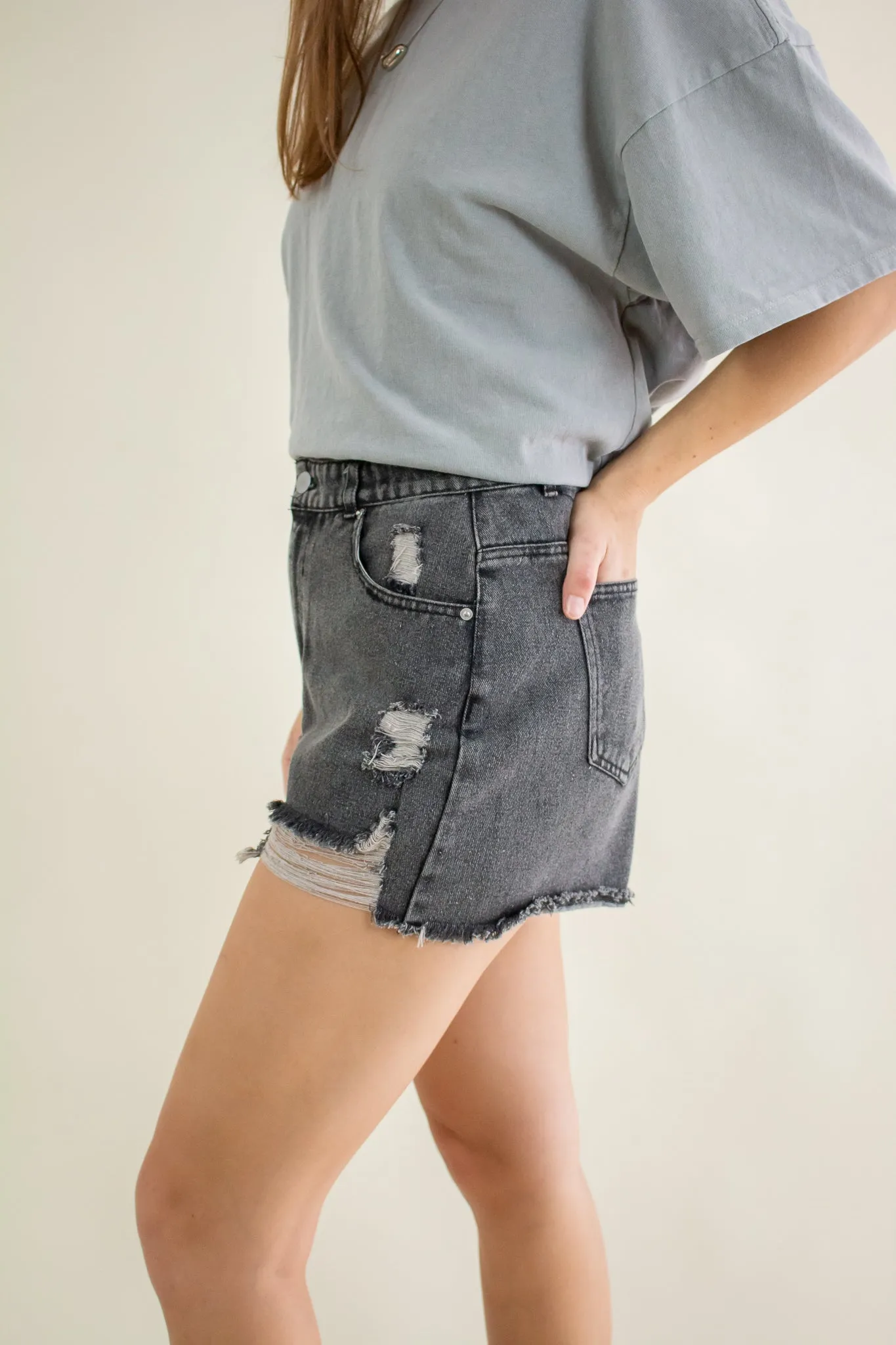 Kita Distressed Denim Shorts Black