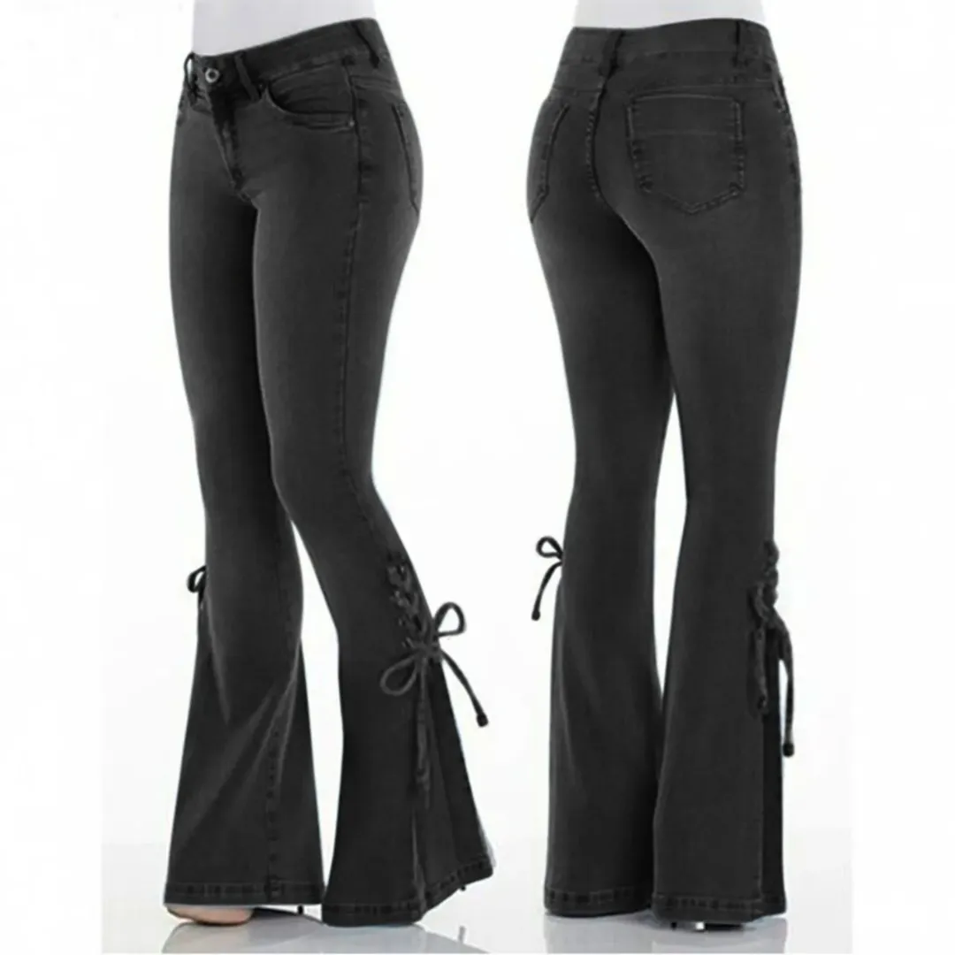 Lace-Up Flare Jeans