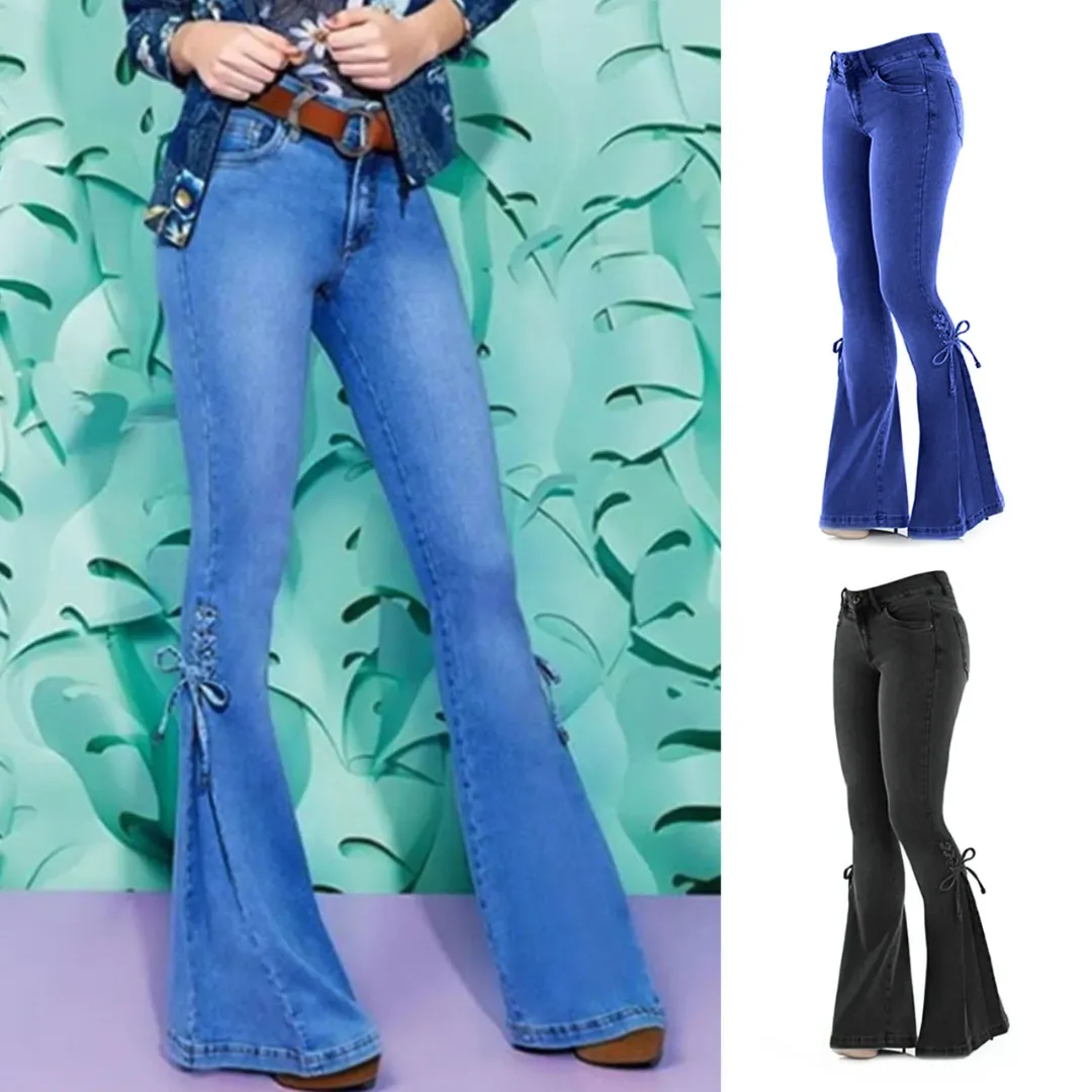 Lace-Up Flare Jeans